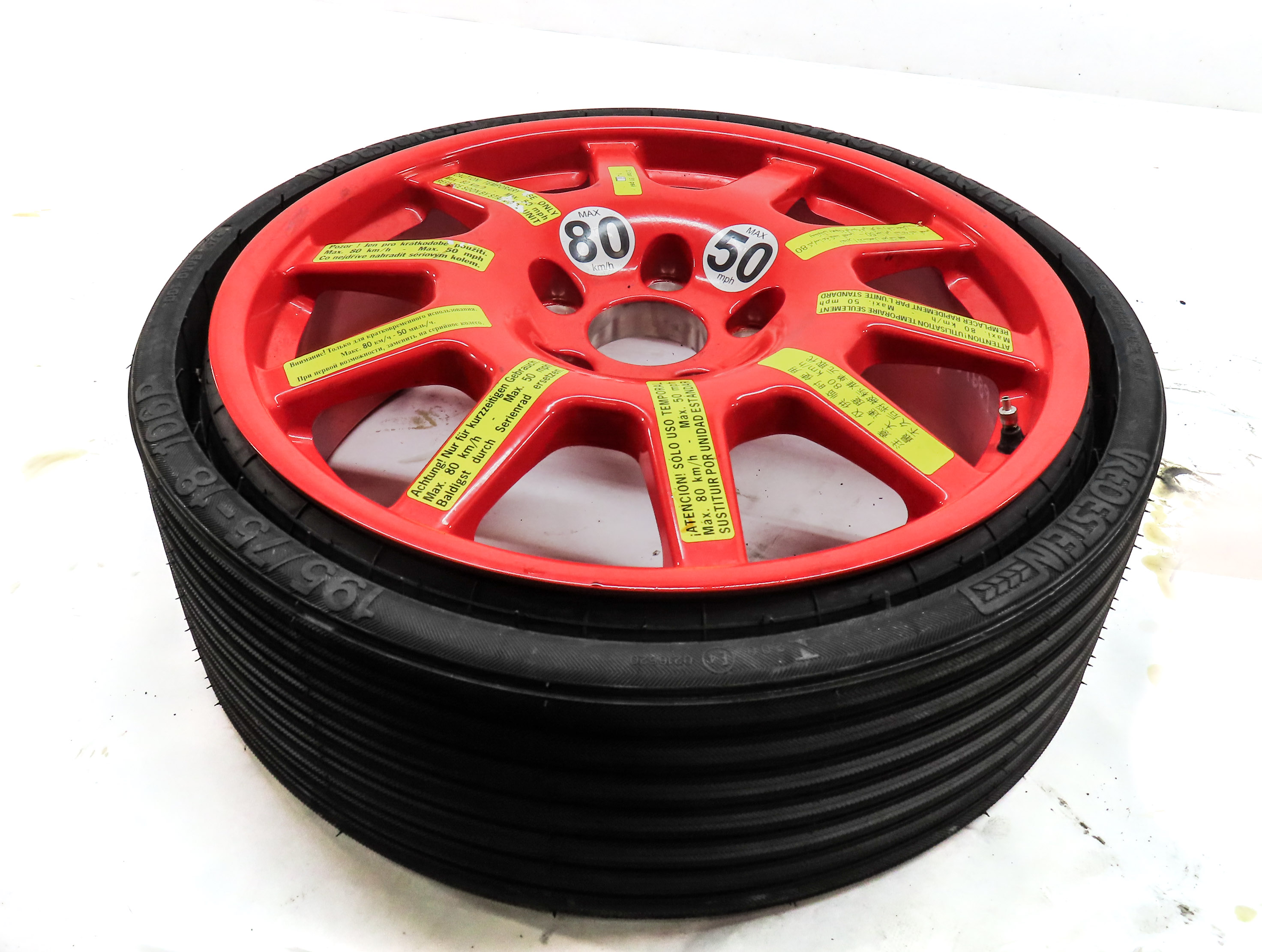 20123-2018 PORSCHE CAYENNE (958) 18x6.5 ALUMINUM ALLOY WHEEL SPARE TIRE (RED) — exact item pictured
